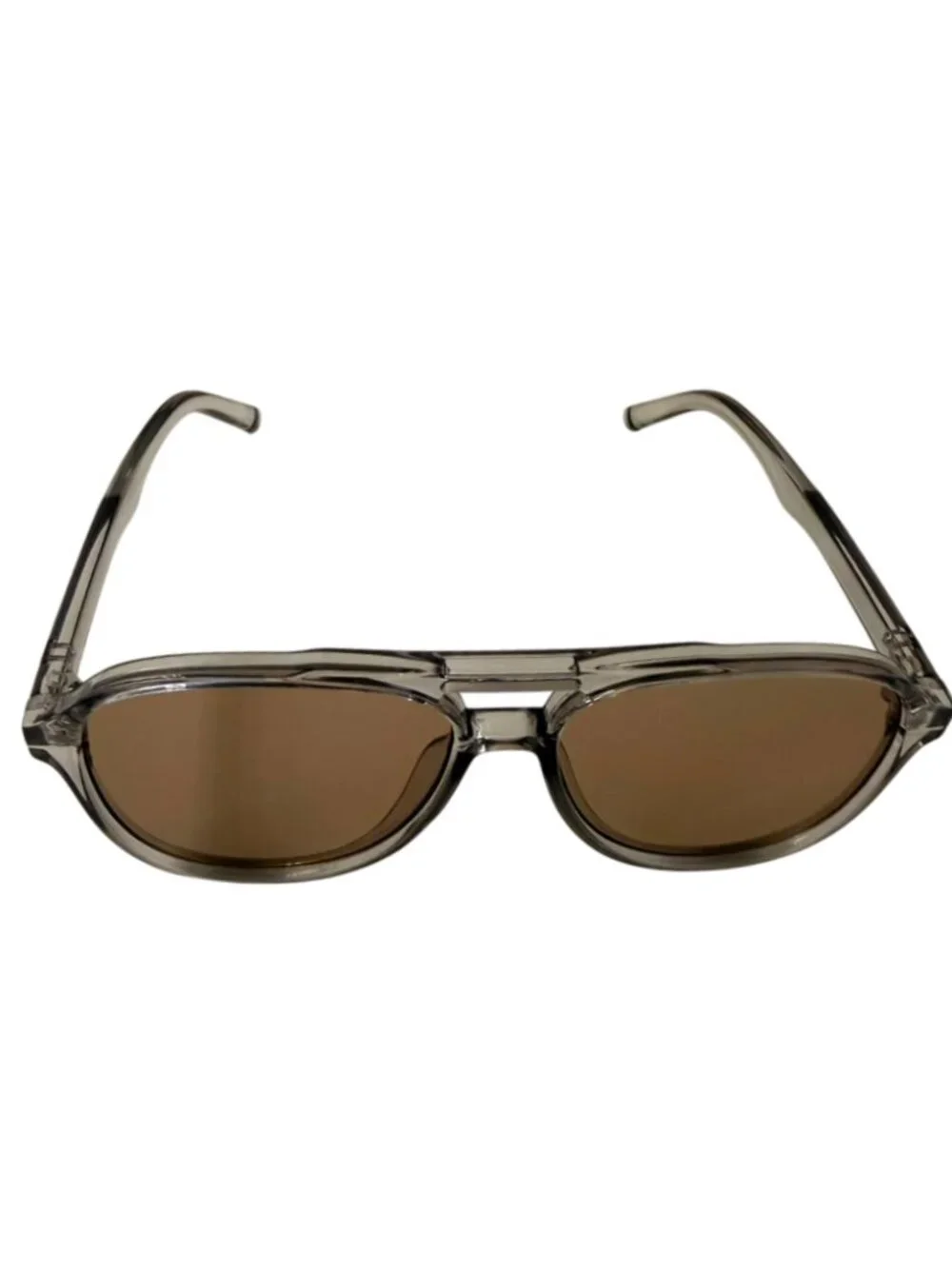 Retro Translucent Gray Double Bridge Sunglasses – Clear Smoke Frame | Brown Lens